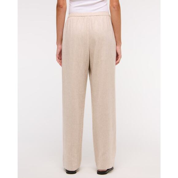 ABERCROMBIE & FITCH Straight Linen-Blend Pull-On Pant Oatmeal Sz L Reg NWT {E33} - Picture 5 of 5